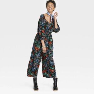 KNOX ROSE • Puff 3/4 Sleeve Floral Wide Leg Jumpsuit
